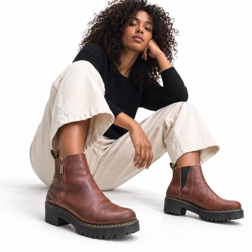 Dr. Martens Rometty II Leather Brown Platform Chelsea Punk Chic Grunge Womens 8